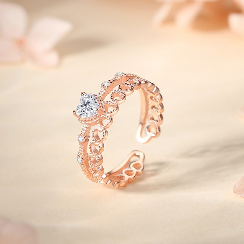 Non-fading Heart-shaped Ring, Double-layer Adjustable Open Design 